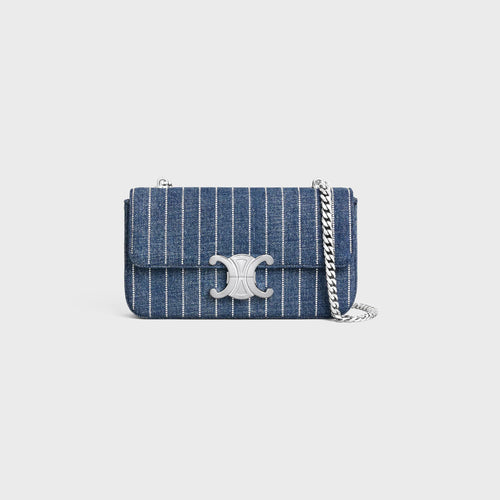 CELINE Chain Shoulder Bag Claude in Striped Denim | Celine Handbag (Blue)