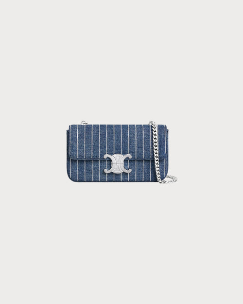 CELINE Chain Shoulder Bag Claude in Striped Denim | Celine Handbag (Blue)