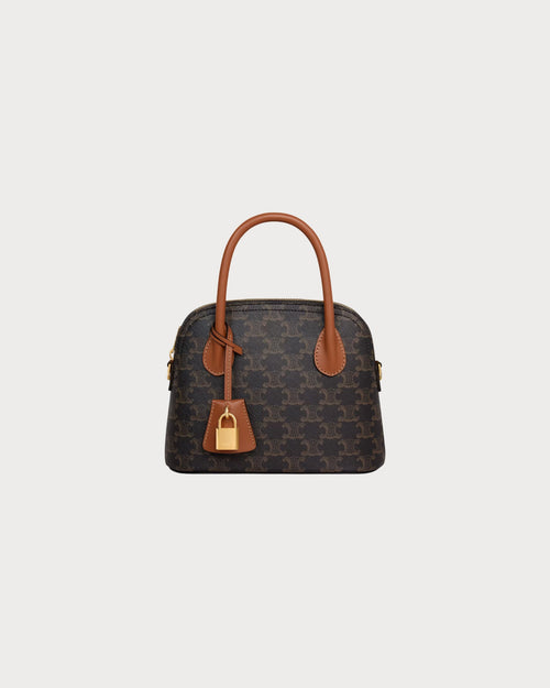 赛琳 Honorine Bag Triomphe帆布及小牛皮手袋(TEEN/棕黄色)
