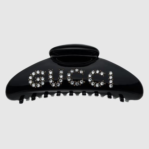 GUCCI 'GUCCI' Hair Clip with Crystals | 古驰 发夹 (Black)
