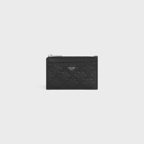 CELINE Zipped Card Holder in Calfskin with Triomphe Embossed | Celine Zipped Card Holder, Calfskin Embossed Triomphe (Black)