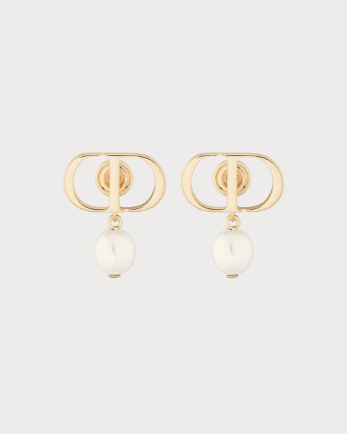 CHRISTIAN DIOR Petit CD Earrings Gold-Finish Metal and White Resin Pearls | 迪奥耳环(金色)