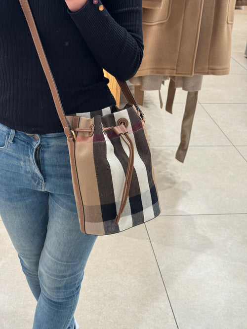 BURBERRY Small Check Bucket Bag | Burberry Bucket Bag (Brown)