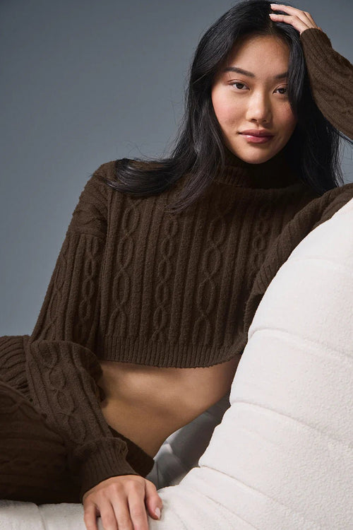 ALO YOGA Cable Knit Cropped Winter Bliss Turtleneck Long Sleeve | 麻花針織短版高領長袖上衣 (多色) - LondonKelly 英國名牌代購