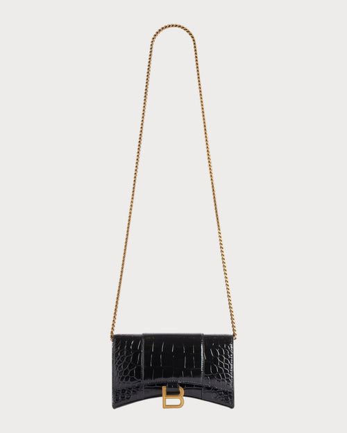 BALENCIAGA Women's Hourglass Wallet On Chain Calfskin(Black) - LONDONKELLY 英國名牌代購