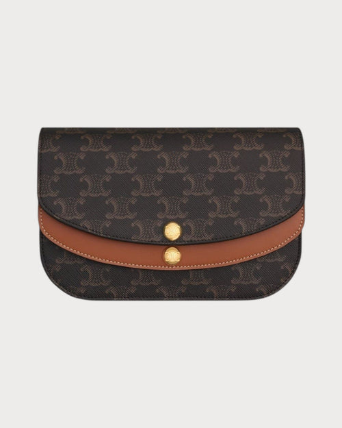CELINE Duo Wallet On Strap In Triomphe Canvas And Calfskin | 赛琳 银包运肩带 (啡色) - LONDONKELLY 英国名牌代购