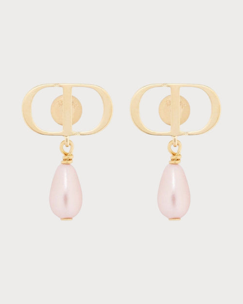 CHRISTIAN DIOR Petit CD Earrings Gold - Finish Metal and Iridescent Pink Resin Pearls | 迪奥 耳环 (粉红色) - LONDONKELLY 英国名牌代购