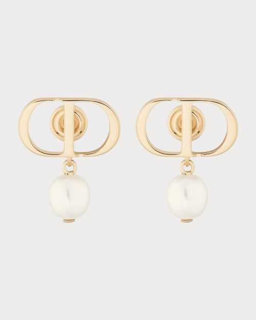 CHRISTIAN DIOR Petit CD Earrings Gold - Finish Metal and White Resin Pearls | 迪奥 耳环 (金色) - LONDONKELLY 英国名牌代购