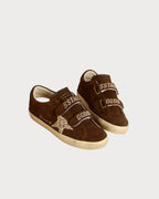 GOLDEN GOOSE Women's Old School in brown suede with beige suede star with studs and pearls | 黃金鵝 女款 Old School 棕色麂皮款,搭配米色麂皮星星並飾以鉚釘與珍珠(棕色) - LondonKelly 英國名牌代購