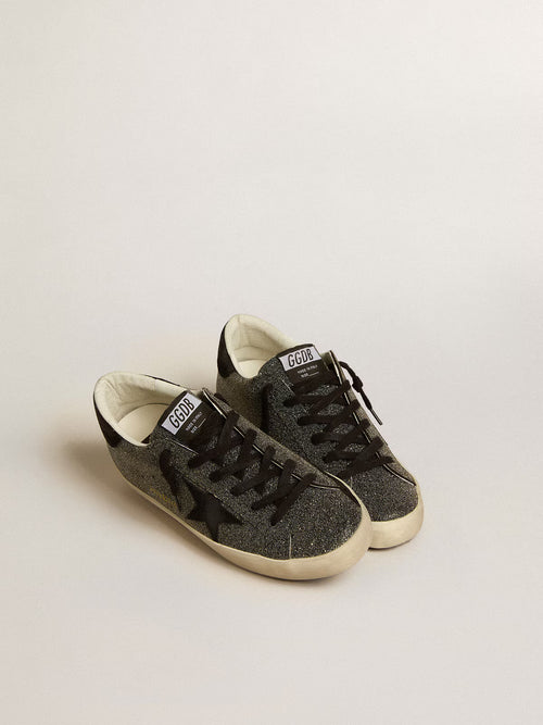 GOLDEN GOOSE Women’s Super - Star in black Swarovski crystals with black suede star | 黃金鵝 女款 Super - Star 黑色施華洛世奇水晶款,搭配黑色麂皮星星(黑色) - LondonKelly 英國名牌代購