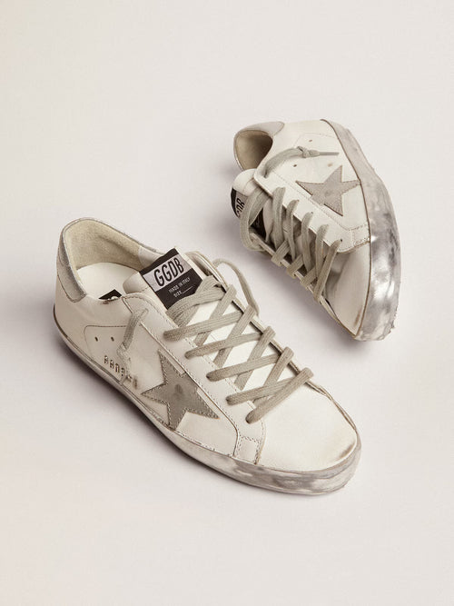 GOLDEN GOOSE Women's Super - Star with silver sparkle foxing and metal stud lettering | 黄金鹅 女款 Super - Star 搭配银色闪亮鞋边与金属铆钉字母(白色) - LondonKelly 英国名牌代购