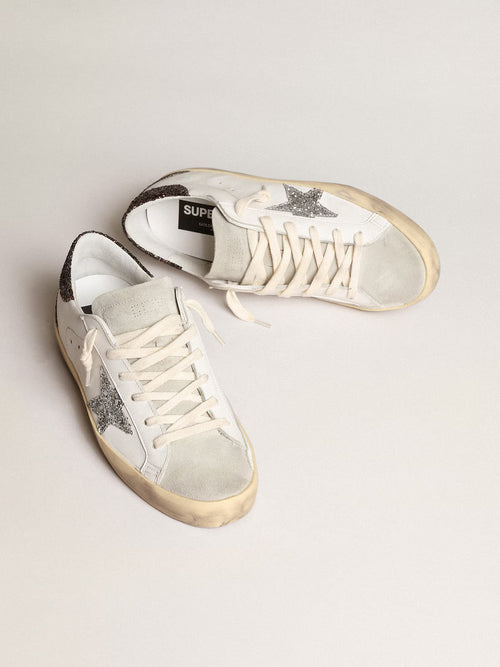 GOLDEN GOOSE Women's Super - Star with silver star and brown glitter heel tab | 黃金鵝 女款 Super - Star 搭配銀色星星與棕色亮片後跟標籤(白色) - LondonKelly 英國名牌代購