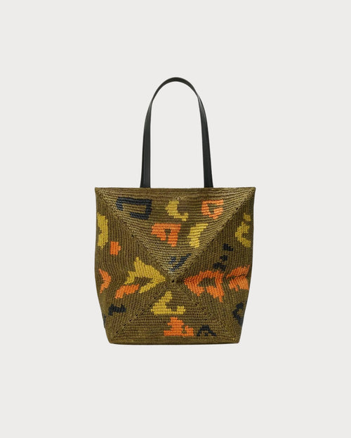 LOEWE Large Puzzle Fold Tote in Raffia and Calfskin | 羅意威 草編袋 (深綠色) - LondonKelly 英國名牌代購