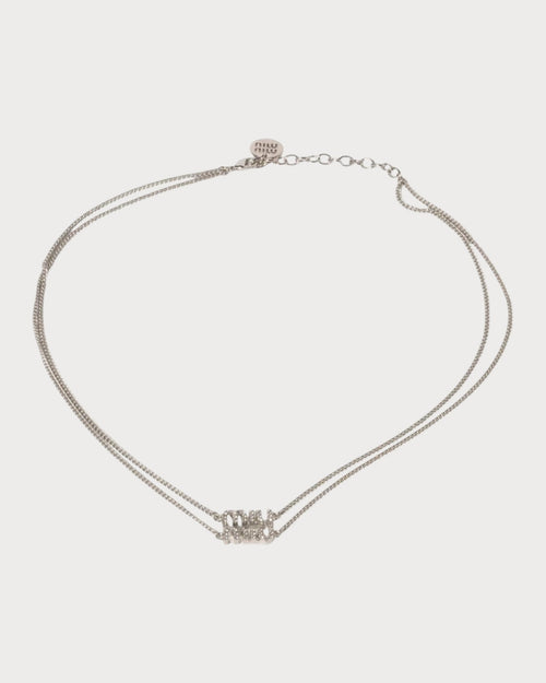 MIU MIU Metal Necklace with Crystals | 缪缪 颈链 (银色) - LONDONKELLY 英国名牌代购
