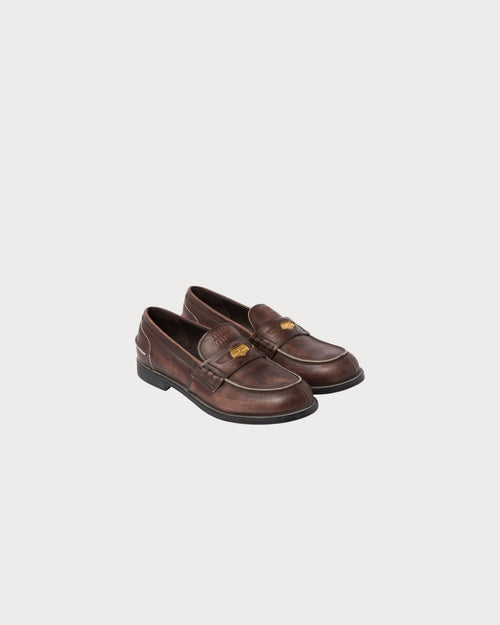 MIU MIU Vintage - Effect Leather Penny Loafers | 繆繆 樂福鞋 (啡色) - LondonKelly 英國名牌代購