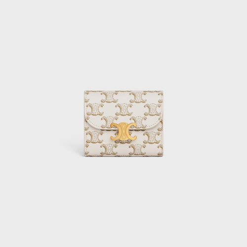 CELINE Small Wallet Triomphe | 賽琳 凱旋門金扣銀包 (White)