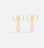CHRISTIAN DIOR Petit CD Earrings Gold-Finish Metal and Iridescent Pink Resin Pearls | Dior Earrings (Pink) 