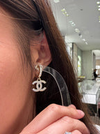 CHANEL CC Crystal Loop Earrings(Light Gold)