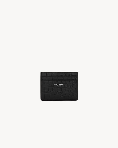 YSL SAINT LAURENT Men's Paris Credit Card Case In Crocodile-Embossed Leather | Saint Laurent Men's Card Holder (Black)