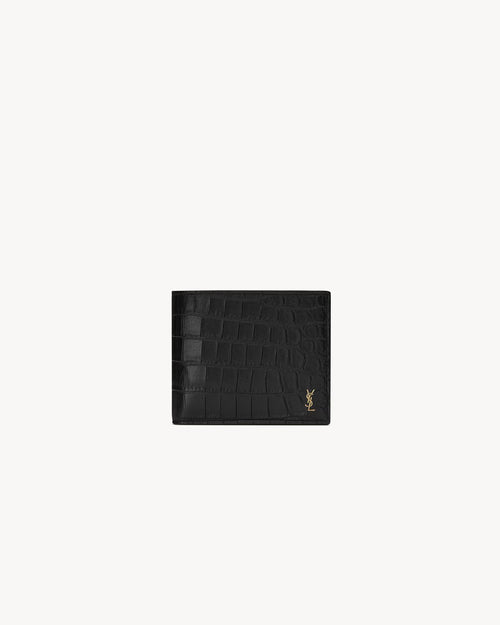 YSL SAINT LAURENT Men's Tiny Cassandre East/West Wallet In Crocodile-Embossed Leather | Saint Laurent Men's Wallet (Black)