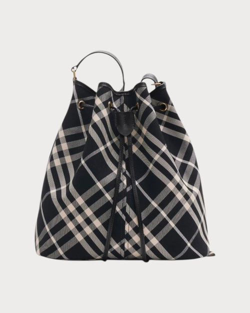 BURBERRY Check Bucket Bag Black Canvas & Leather(Medium/Black) - LONDONKELLY 英國名牌代購