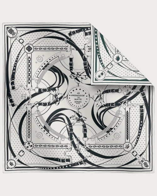 HERMES La Promenade du Matin Bandana double face scarf 140 | 愛馬仕 絲巾 (黑白色) - LONDONKELLY 英國名牌代購