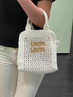 MIU MIU 5BA283 Mini Tote Bag Crochet Raffia(White) - LONDONKELLY 英國名牌代購