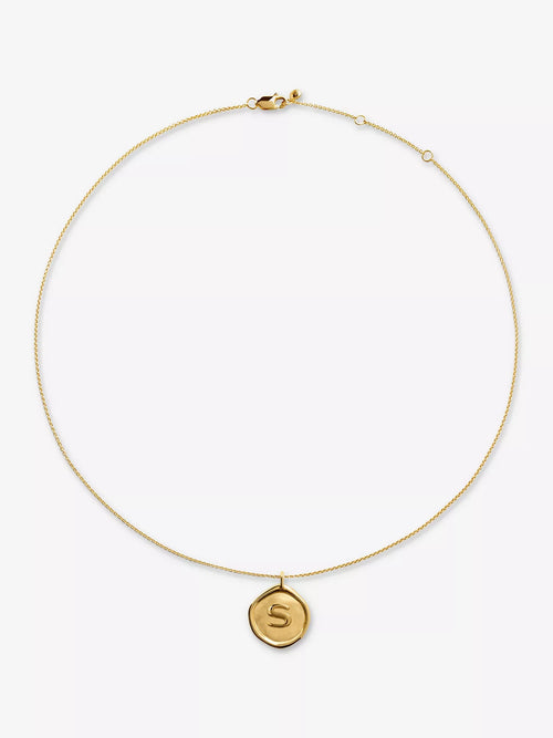 MONICA VINADER Initial S Stamp 18ct Yellow Gold Vermeil Necklace | 頸鏈 (金色) - LondonKelly 英國名牌代購