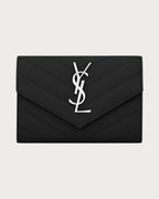YSL SAINT LAURENT Small Envelope Wallet | 圣罗兰 银包 (黑色/银扣) - LONDONKELLY 英国名牌代购